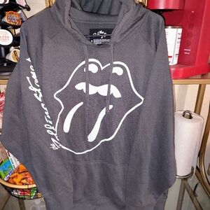 the Rolling Stones Black Pullover Hoodie with White Tongue Logo 2z